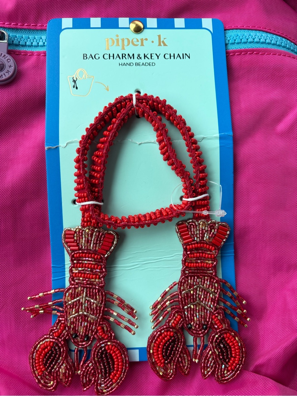 Piper Red & Gold Beaded Lobster bag Bracelet Charm